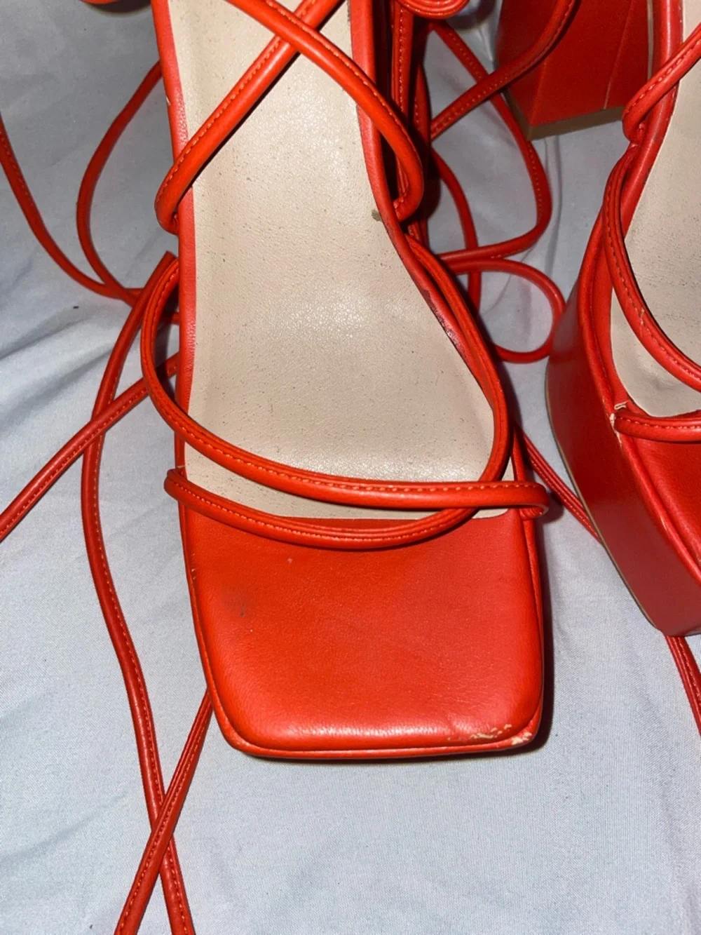Bold Orange Lace-Up Platform Block Heels